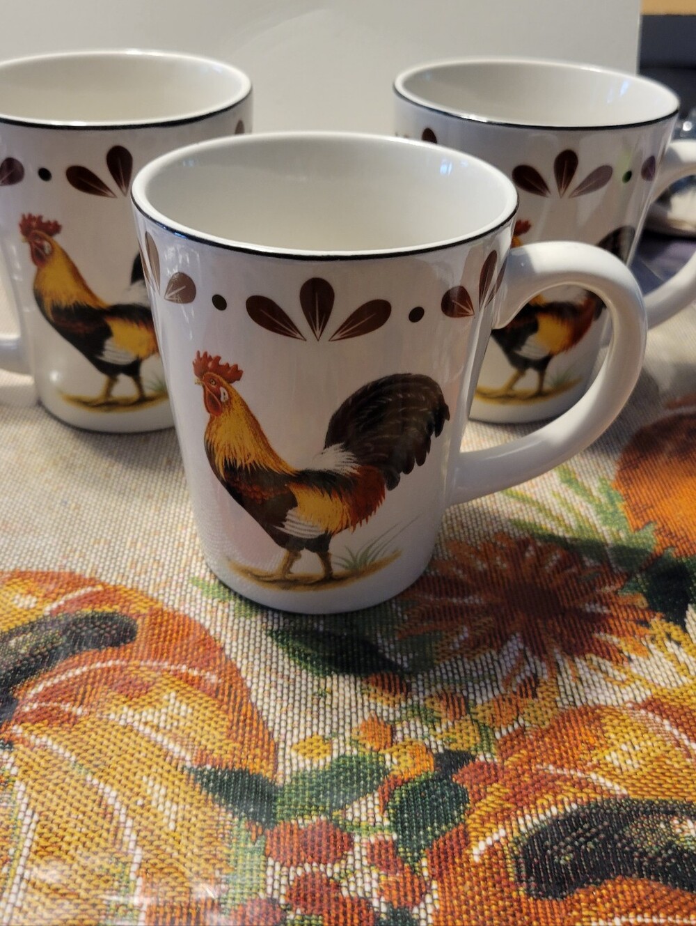 Rooster  Coffee  - White with Brown Rooster Design